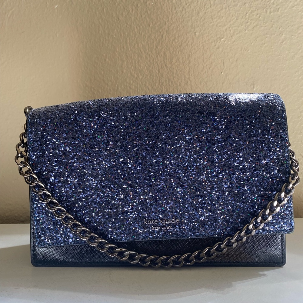 Kate Spade Navy Glitter Clutch with Chain